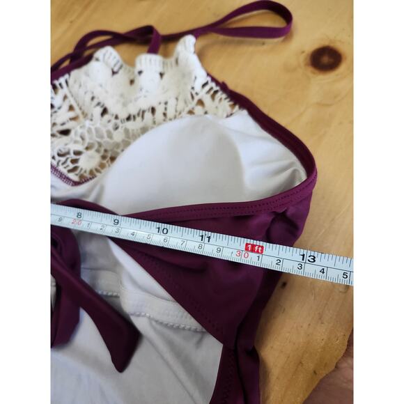 Small Purple Cupshe Crochet One Piece Bathing Suit Open Back Boho - Picture 8 of 8